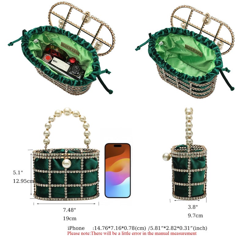 CARIEDO Evening Handbag Women Clutch Purses with Pearl Diamonds for Wedding Prom Birthday Party Dinner Accessories (Green) - Image 2